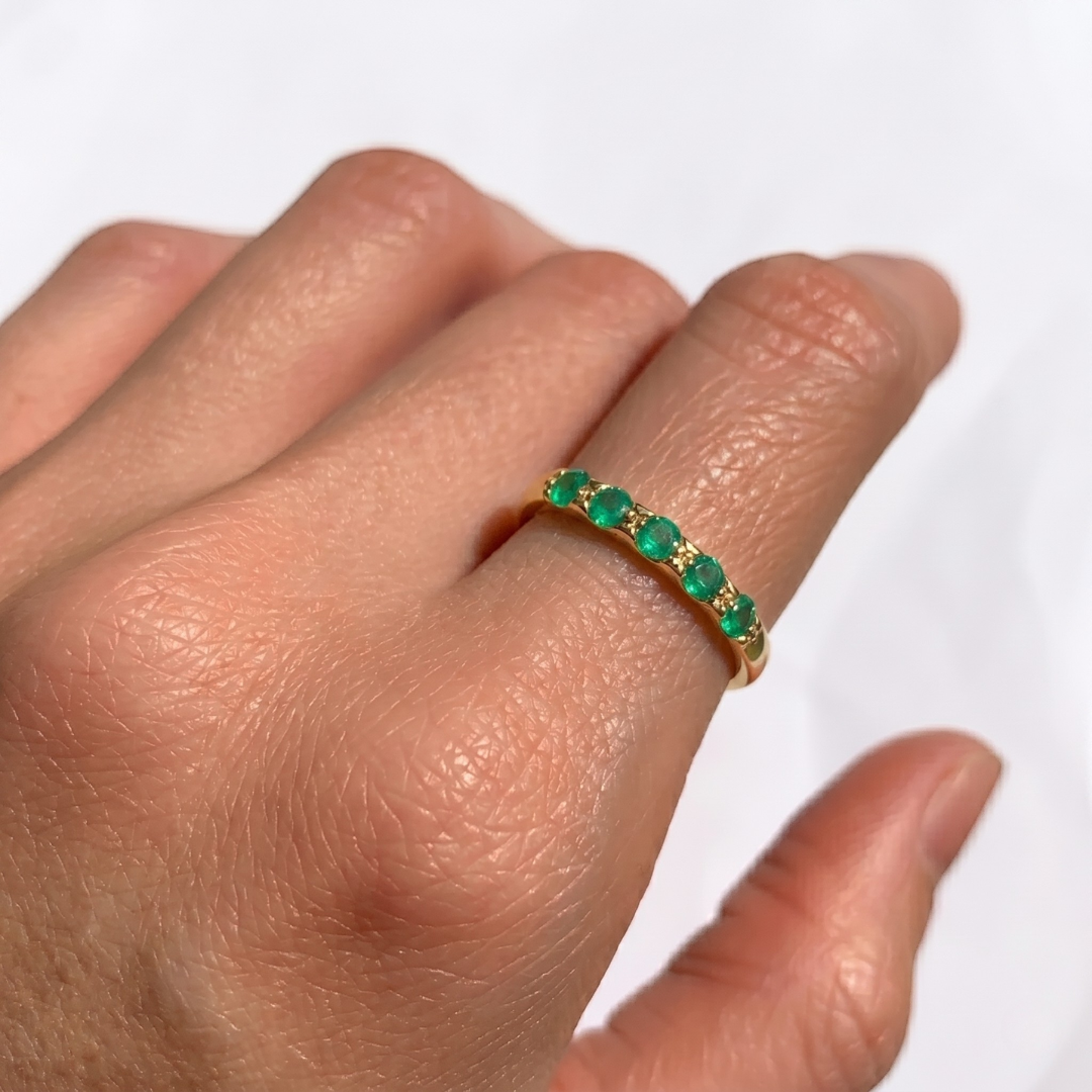 Natural Emerald Ring in 18k Gold Vermeil with Round Emerald, a May birthstone symbolizing growth and harmony for special occasions.