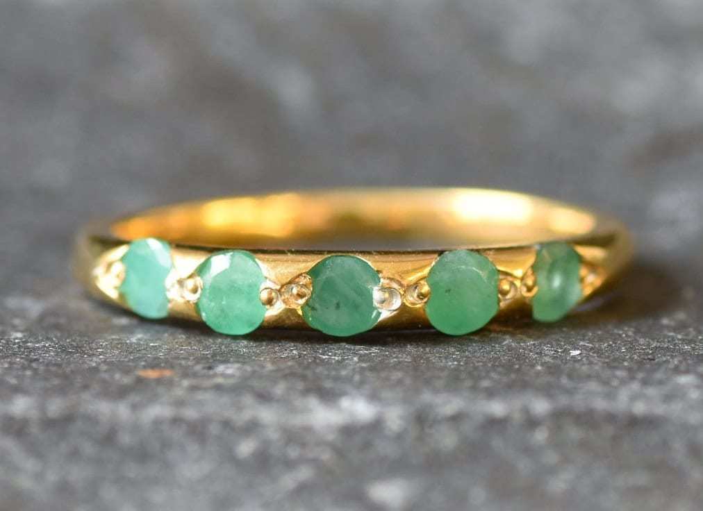 Natural Emerald Ring in 18k Gold Vermeil with Round Emerald, a May birthstone symbolizing growth and harmony for special occasions.
