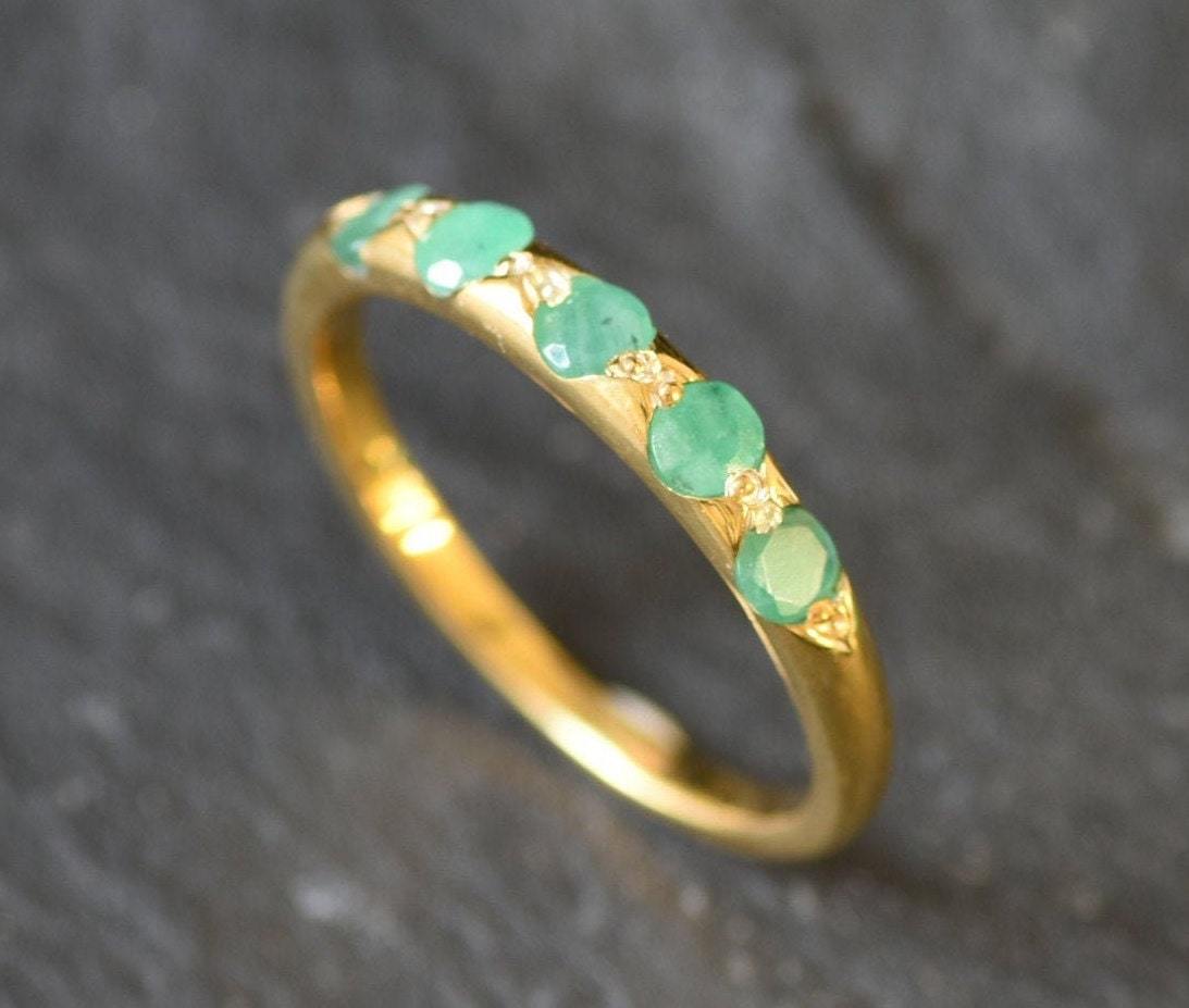 Emerald Band, Natural Emerald, Stackable Ring, May Birthstone, Half Eternity Ring, Emerald Ring, Eternity Band, Green Band, 925 Silver Ring(1)