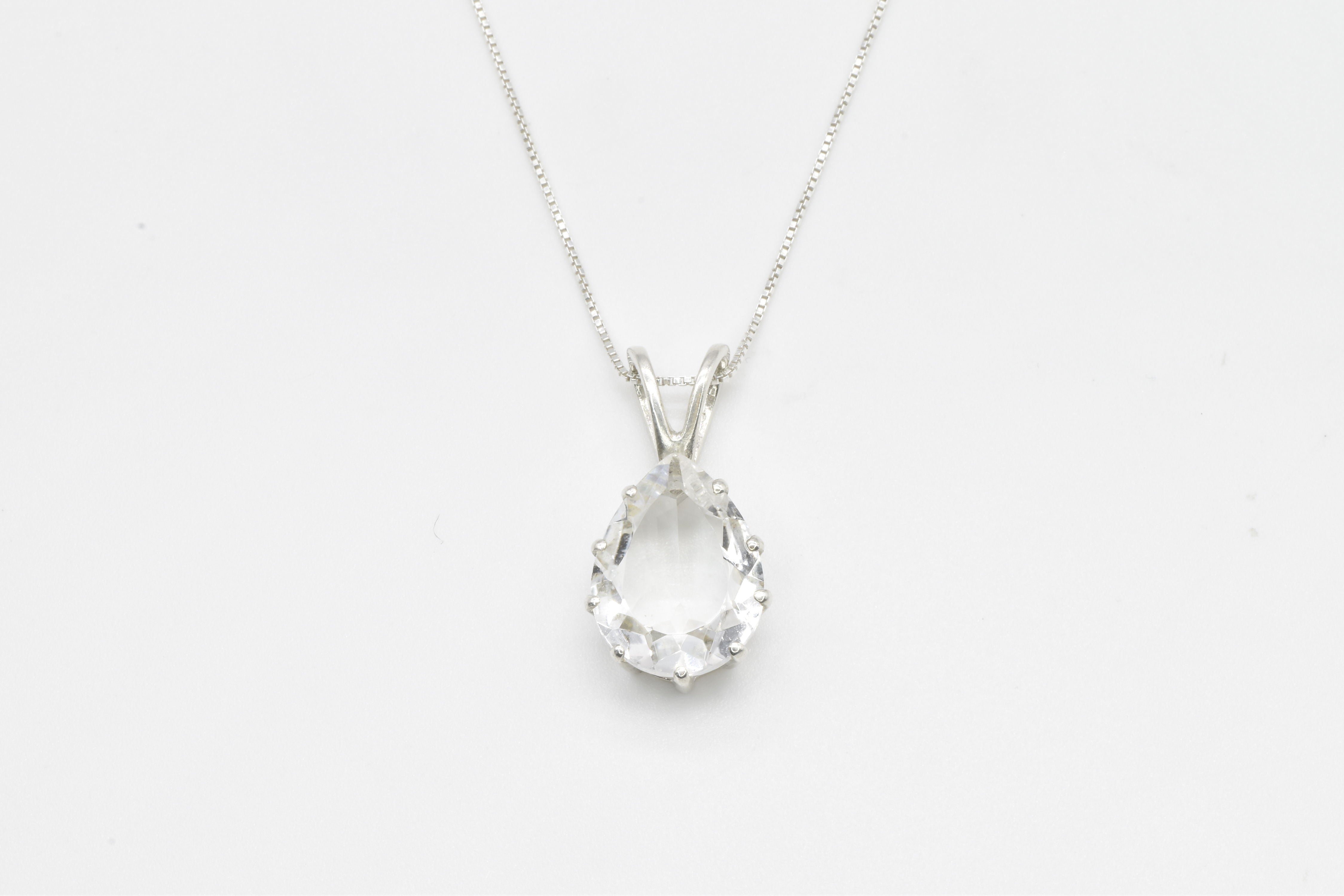 Teardrop Necklace, White Topaz Pendant, Crystal Pendant, Natural White Topaz, December Birthstone, Clear Drop Pendant, Solid Silver Necklace