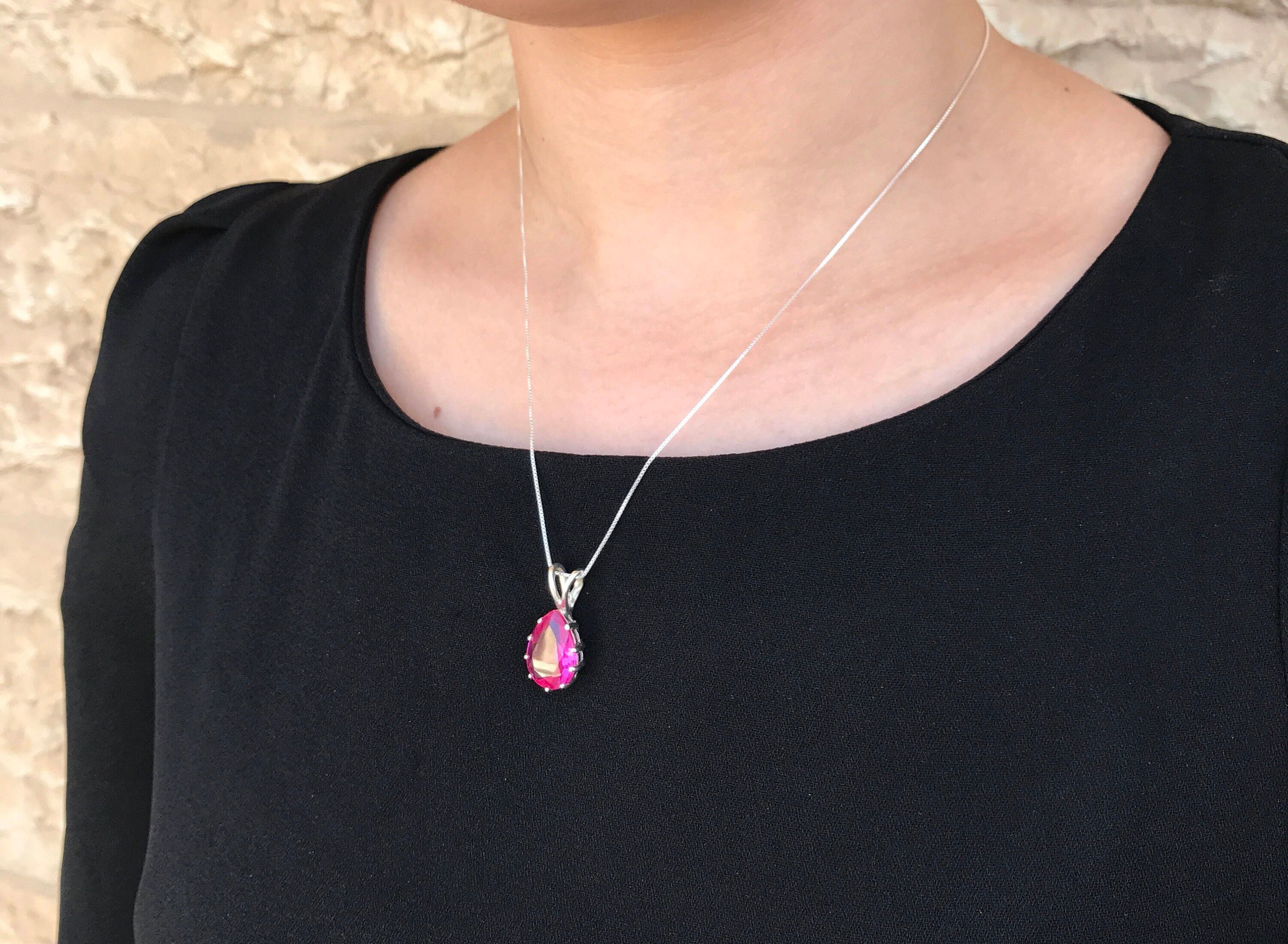 Teardrop Necklace, White Topaz Pendant, Crystal Pendant, Natural White Topaz, December Birthstone, Clear Drop Pendant, Solid Silver Necklace