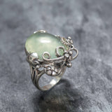 Prehnite Ring - Boho Statement Ring - Flower Prehnite Ring