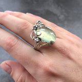 Prehnite Ring - Boho Statement Ring - Flower Prehnite Ring