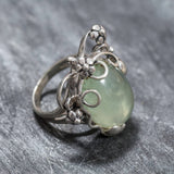 Prehnite Ring - Boho Statement Ring - Flower Prehnite Ring