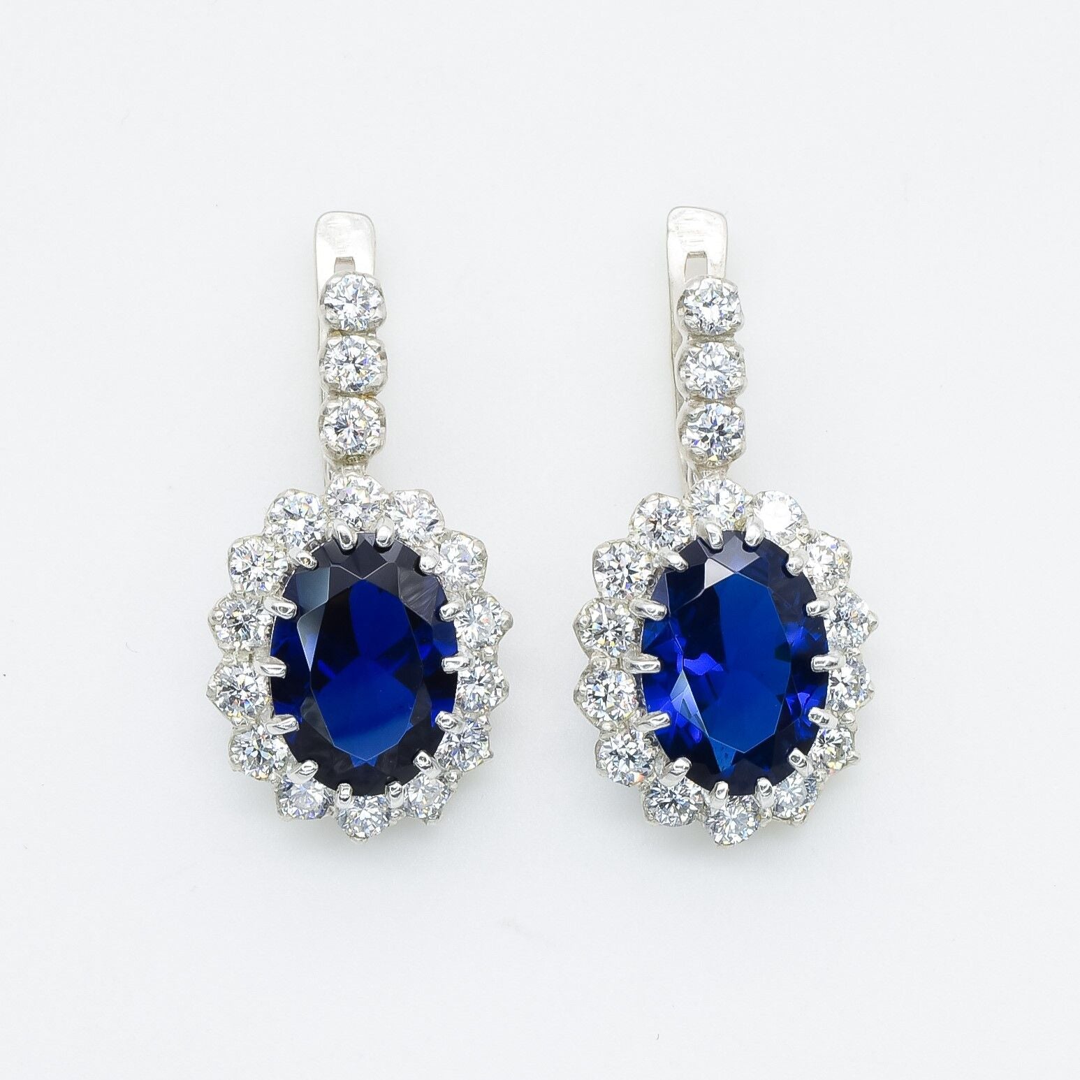 Gold Sapphire Earrings, Royal Blue Earrings, Gold Vintage Earrings