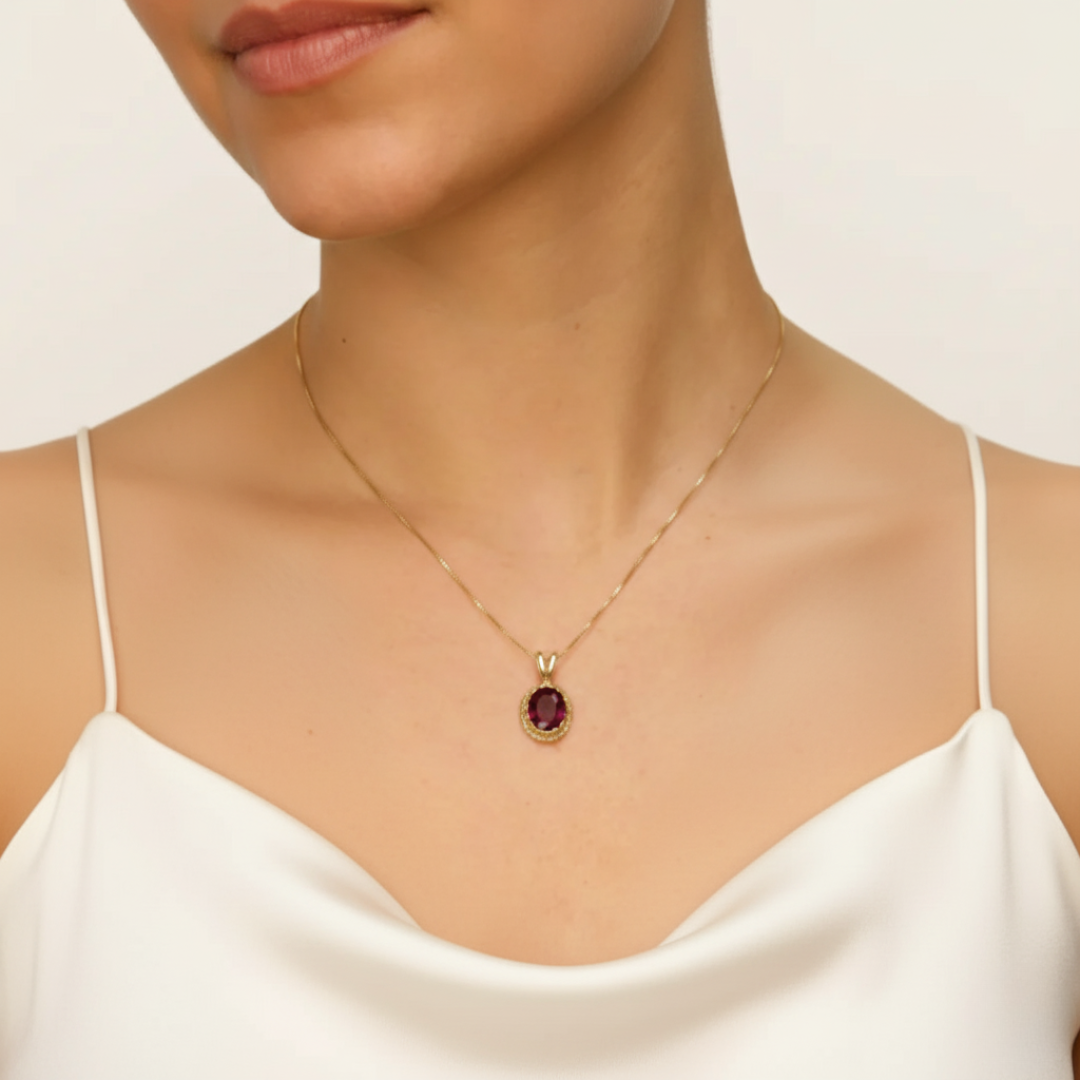 Elegant 18k Gold Vermeil Natural Garnet Pendant, January Birthstone, symbolizing love and commitment, perfect for gifting.