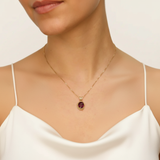 Elegant 18k Gold Vermeil Natural Garnet Pendant, January Birthstone, symbolizing love and commitment, perfect for gifting.