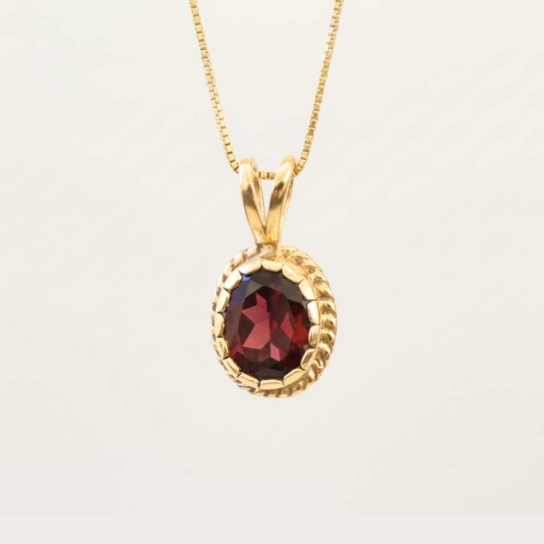 Natural Garnet Pendant made in 18k Gold Vermeil with Natural Red Garnet in Solitaire setting, January Birthstone gift idea, symbolizes love, passion & commitment, ideal for everyday wear and perfect for birthday gifting and special occasions.