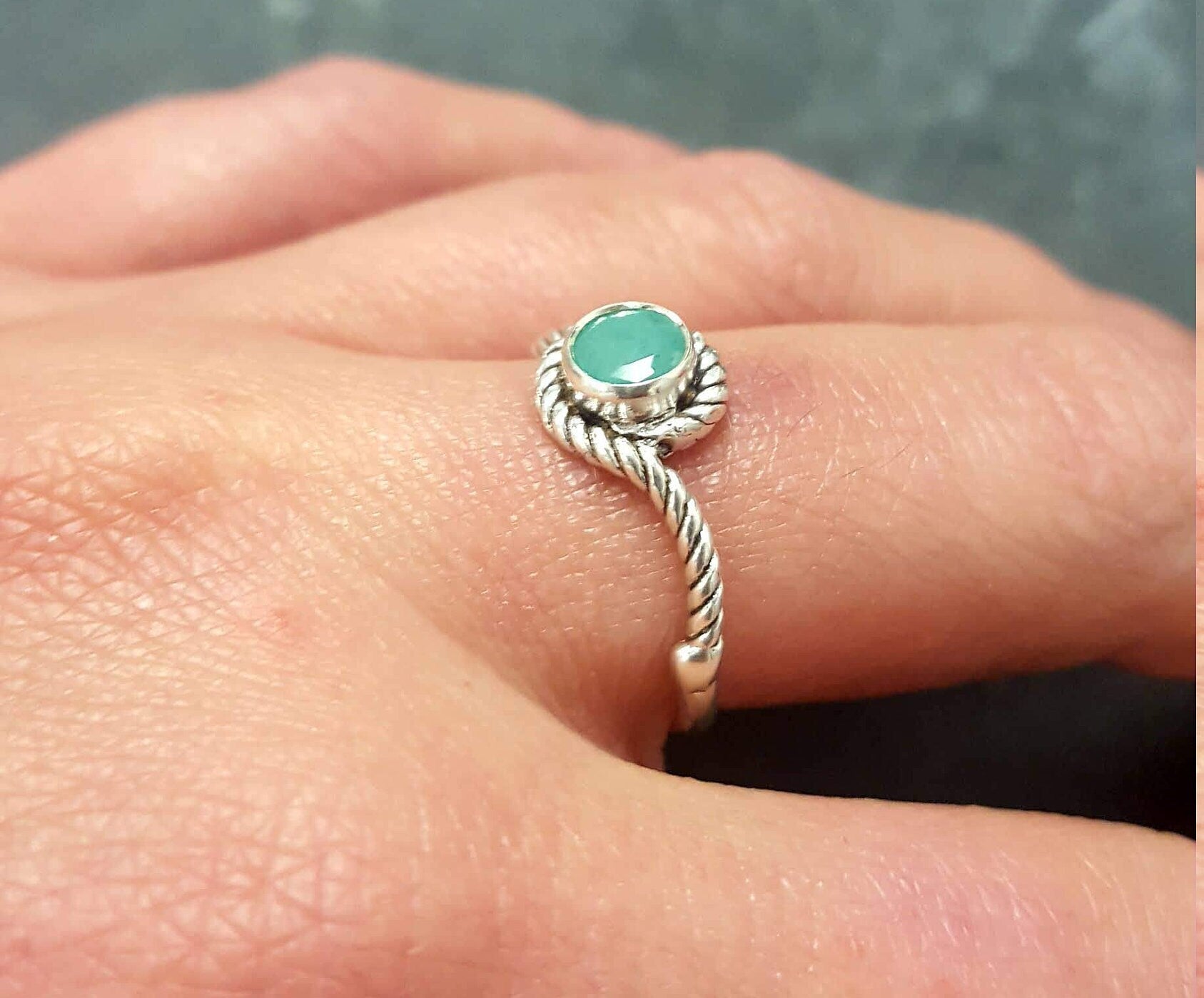 Elegant 925 Sterling Silver Natural Emerald Ring with Bezel setting, perfect May Birthstone gift for harmony and healing.