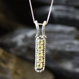 Peridot Vintage Necklace - Vertical Peridot Pendant - Green Gemstone Necklace