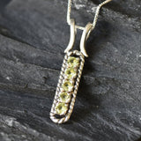 Peridot Vintage Necklace - Vertical Peridot Pendant - Green Gemstone Necklace