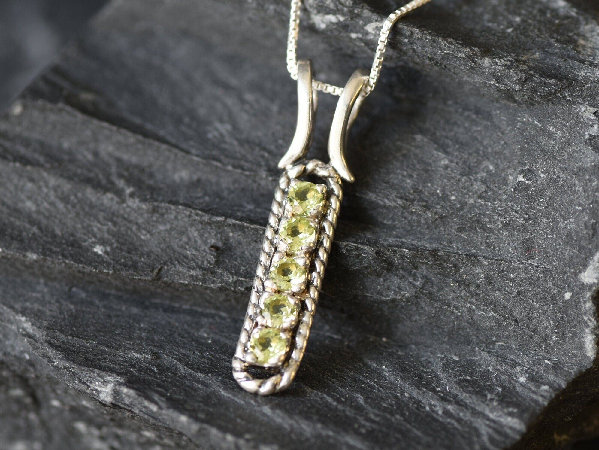 Peridot Pendant, Natural Peridot, August Birthstone, Victorian Pendant, Vintage Pendant, Layering Necklace, Peridot Necklace, Solid Silver