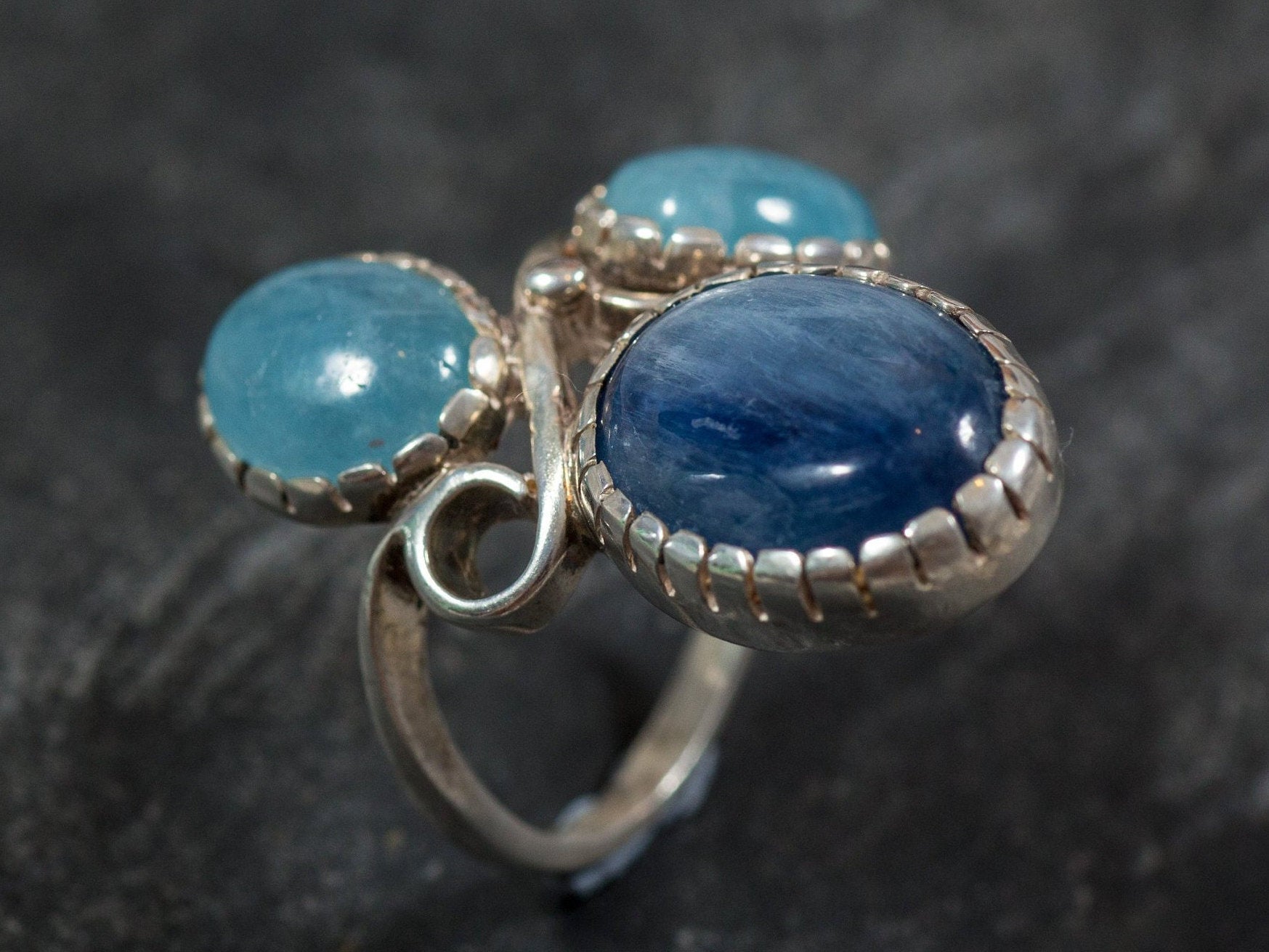 Kyanite Ring, Aquamarine Ring, Natural Kyanite, Natural Aquamarine, Blue Ring, Flower Ring, March Ring, Silver Ring, Aquamarine, Kyanite