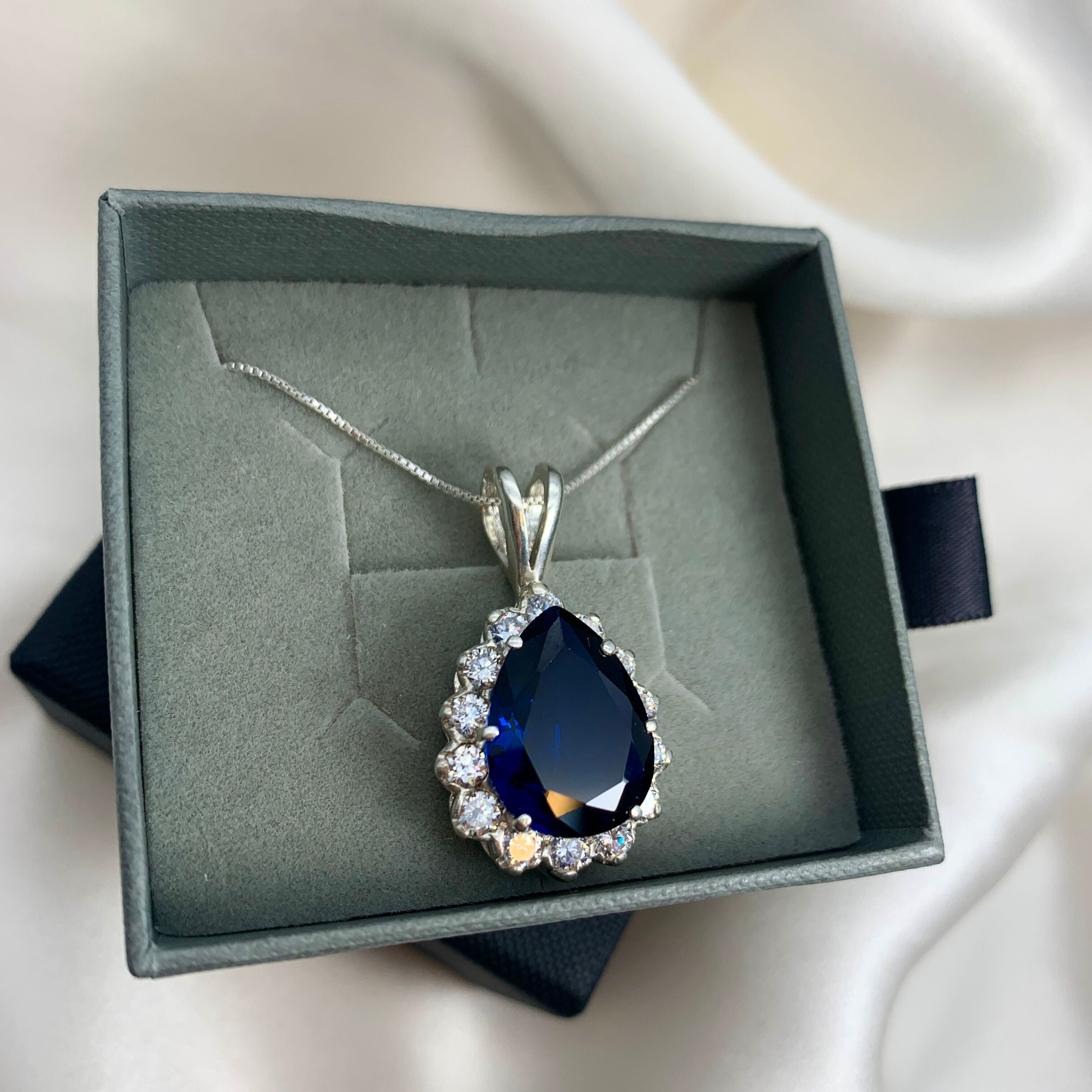 Blue Sapphire Pendant, Kate Middleton Pendant, Royal Blue Pendant, Something Blue Pendant, Bridal Pendant, Sterling Silver Pendant, Silver