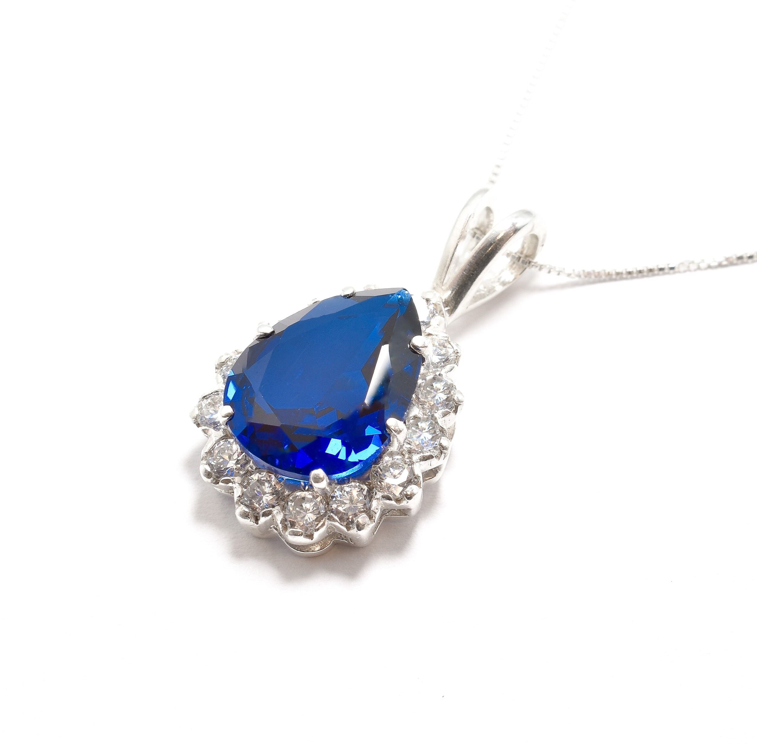 Blue Sapphire Pendant, Kate Middleton Pendant, Royal Blue Pendant, Something Blue Pendant, Bridal Pendant, Sterling Silver Pendant, Silver