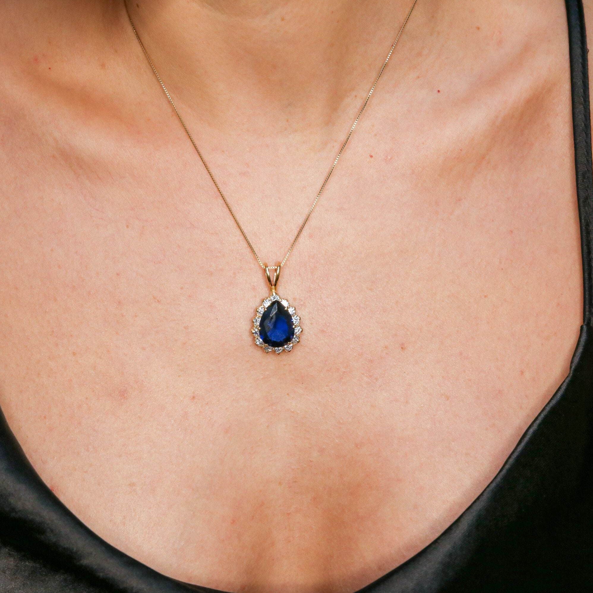 Blue Sapphire Pendant, Kate Middleton Pendant, Royal Blue Pendant, Something Blue Pendant, Bridal Pendant, Sterling Silver Pendant, Silver(1)