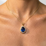 Elegant 18k Gold Vermeil Sapphire Pendant featuring a pear-shaped Created Blue Sapphire, perfect for birthdays and special occasions.