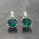 Drop Emerald Earrings - Green Round Earrings, Green Diamond Earrings