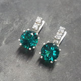 Drop Emerald Earrings - Green Round Earrings, Green Diamond Earrings