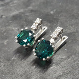 Drop Emerald Earrings - Green Round Earrings, Green Diamond Earrings