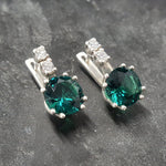 Created Emerald Earrings made in 925 Sterling Silver with Round Created Green Emerald in Prong setting, May Birthstone gift idea, symbolizes, ideal for everyday wear and perfect for birthday gifting and special occasions.