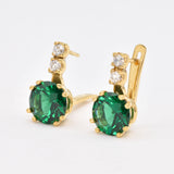 Luxurious 18k Gold Vermeil Earrings with prong-set created green emerald, a stunning May birthstone gift for any occasion.