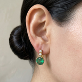 Elegant 18k Gold Vermeil Emerald Earrings featuring a round created green emerald, perfect for everyday wear and special occasions.