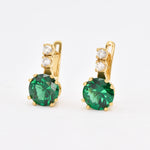 Created Emerald Earrings made in 18k Gold Vermeil with Round Created Green Emerald in Prong setting, May Birthstone gift idea, symbolizes, ideal for everyday wear and perfect for birthday gifting and special occasions.