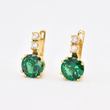 Created Emerald Earrings made in 18k Gold Vermeil with Round Created Green Emerald in Prong setting, May Birthstone gift idea, symbolizes, ideal for everyday wear and perfect for birthday gifting and special occasions.