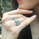 Flower Diamond Ring - Sparkly Half Eternity Band - Vintage Floral Ring