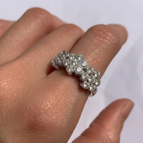 Flower Diamond Ring - Sparkly Half Eternity Band - Vintage Floral Ring