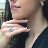 Flower Diamond Ring - Sparkly Half Eternity Band - Vintage Floral Ring