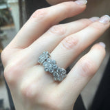 Flower Diamond Ring - Sparkly Half Eternity Band - Vintage Floral Ring