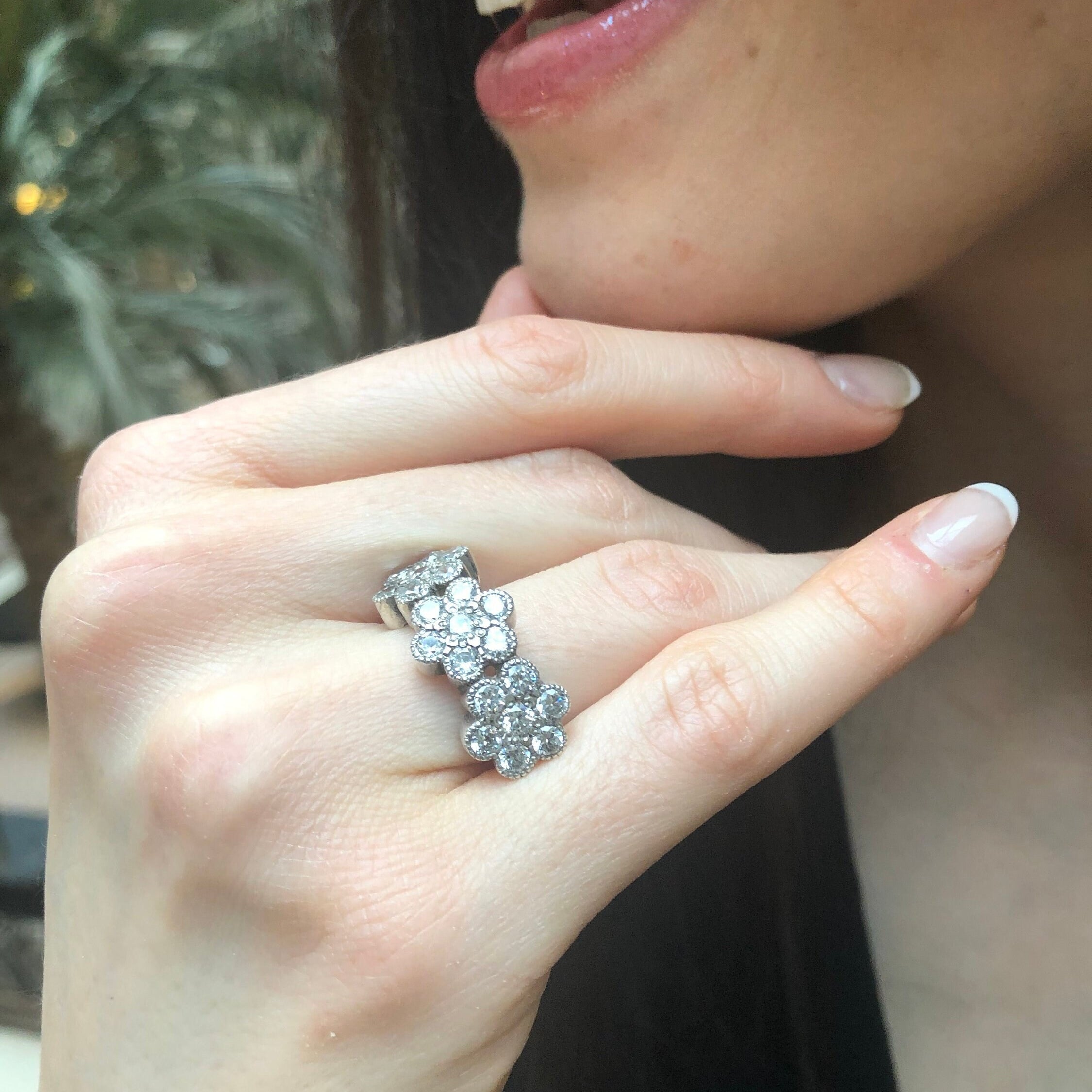 Diamond Flower Ring, Created Diamond, Daisy Ring, Vintage Ring, Sparkly Ring, Inspirational Ring, Sterling Silver Ring, Flower Design