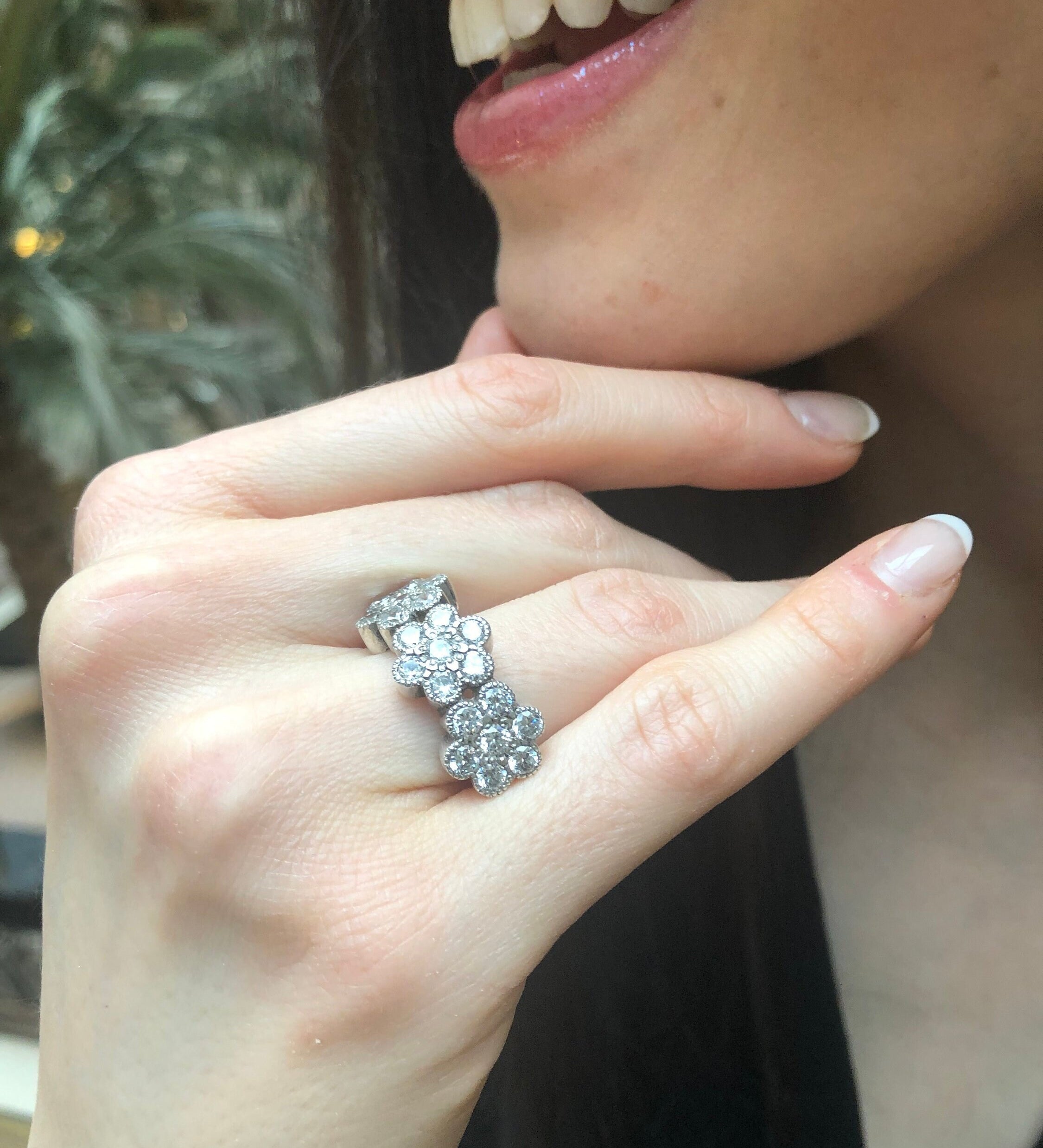 Diamond Flower Ring, Created Diamond, Daisy Ring, Vintage Ring, Sparkly Ring, Inspirational Ring, Sterling Silver Ring, Flower Design