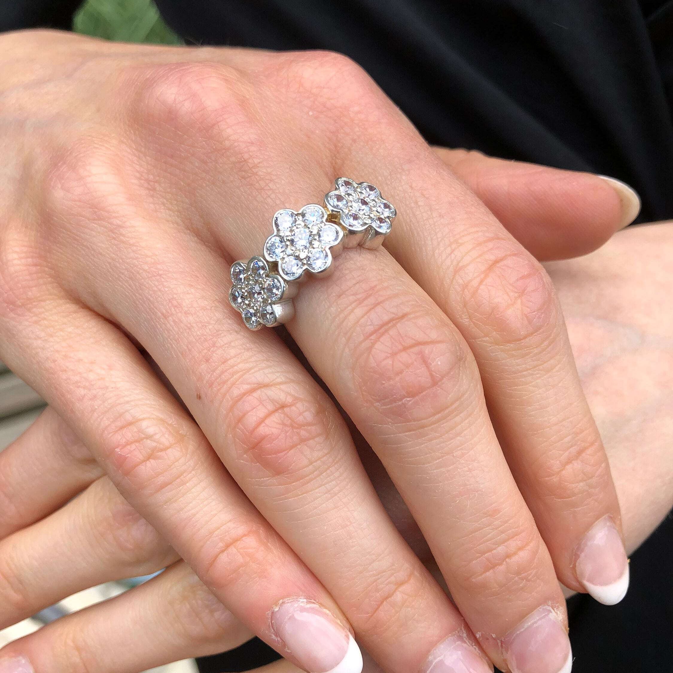 Diamond Flower Ring, Created Diamond, Daisy Ring, Vintage Ring, Sparkly Ring, Inspirational Ring, Sterling Silver Ring, Flower Design