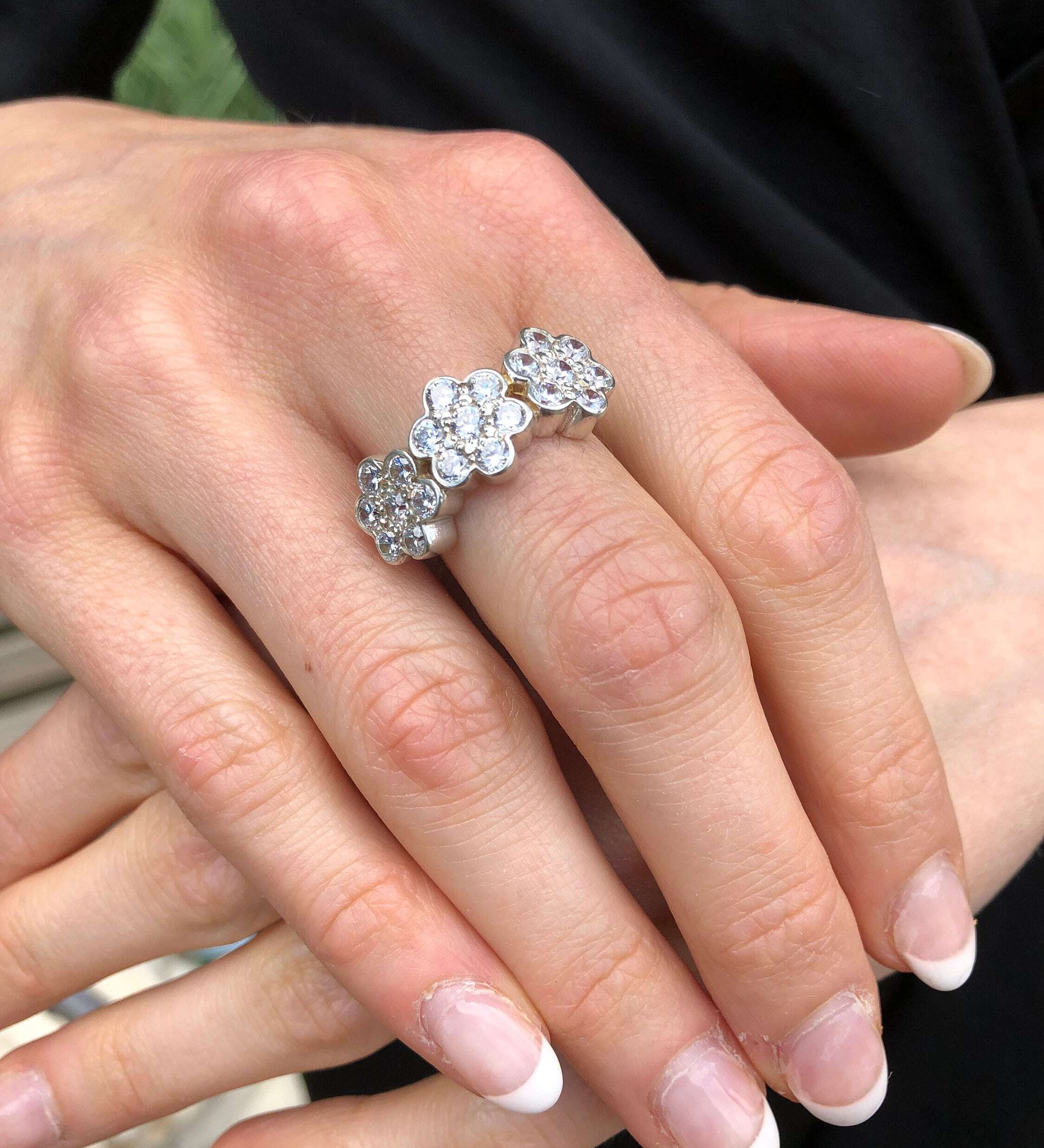 Diamond Flower Ring, Created Diamond, Daisy Ring, Vintage Ring, Sparkly Ring, Inspirational Ring, Sterling Silver Ring, Flower Design