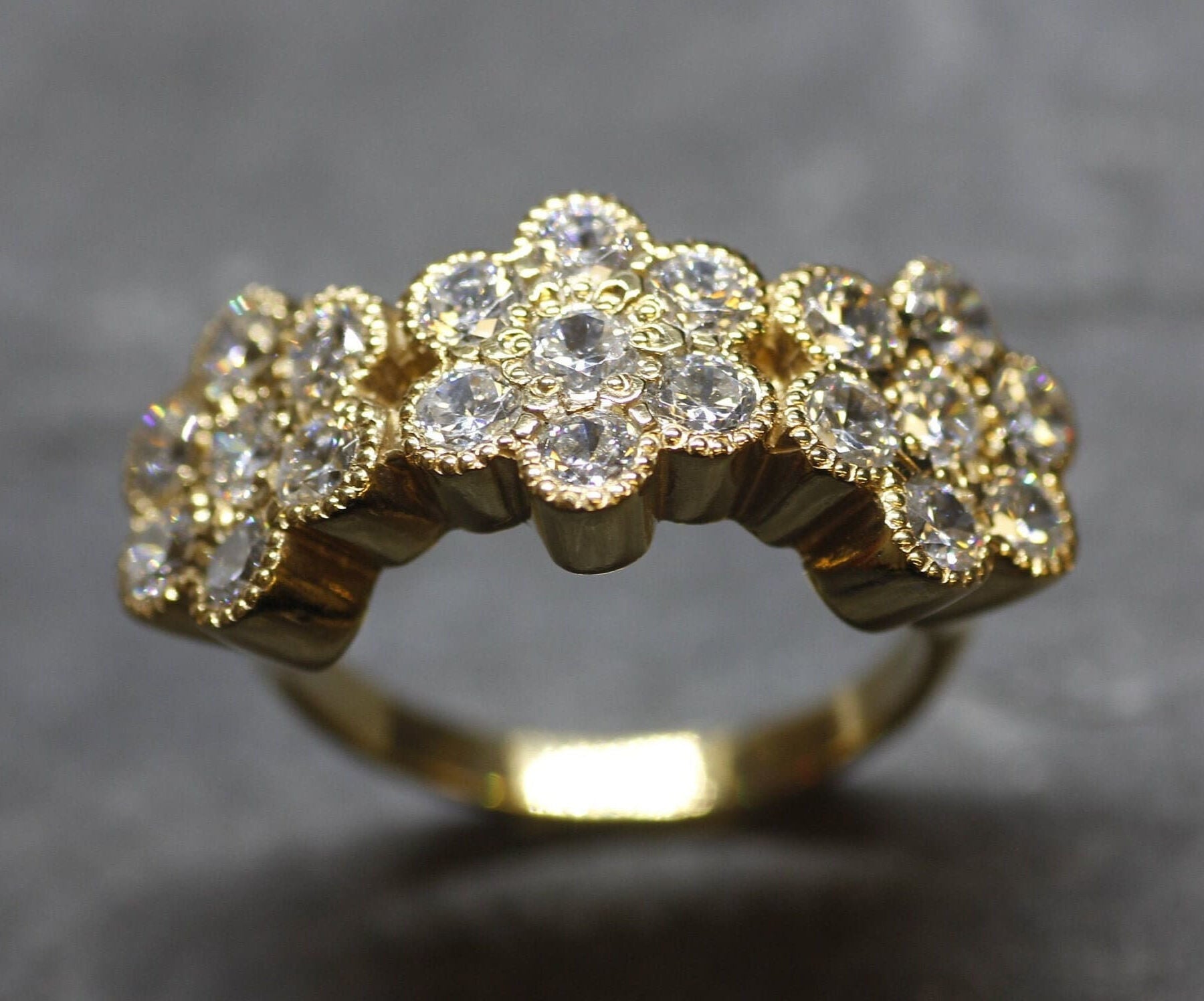 Diamond Flower Ring, Created Diamond, Daisy Ring, Vintage Ring, Sparkly Ring, Inspirational Ring, Sterling Silver Ring, Flower Design(1)