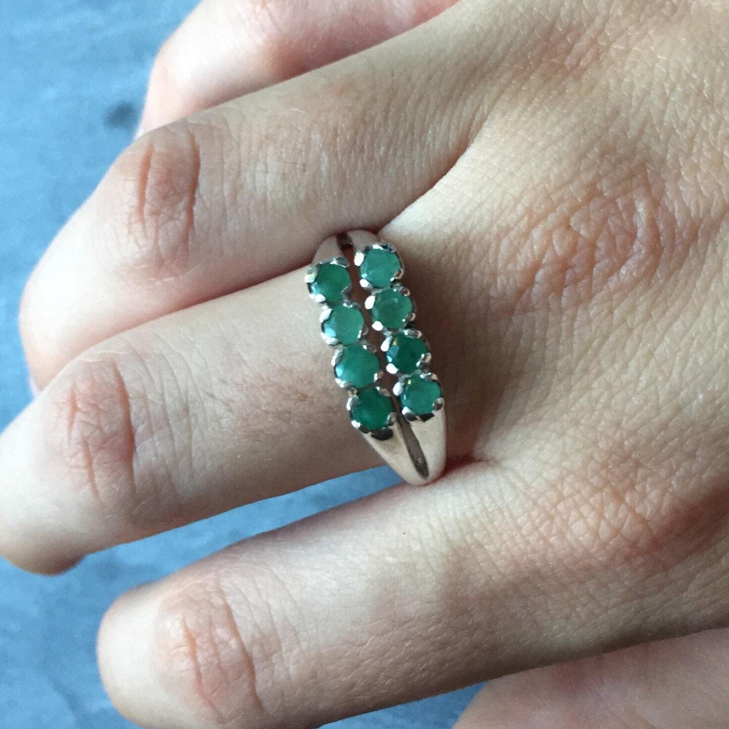 Elegant 925 Sterling Silver ring featuring a vibrant Round Natural Emerald, perfect for May birthdays and special occasions.