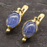 Oval Tanzanite Earrings - Blue Vintage Earrings - Large Classic Studs