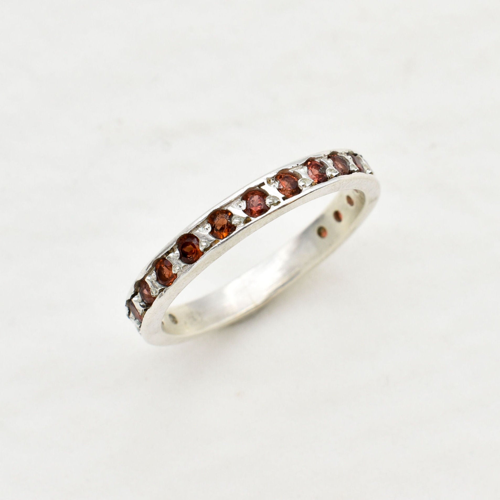 Garnet Ring, Eternity Band, Natural Garnet, January Ring, Eternity Ring, Garnet Band, January Birthstone, Vintage Ring, Vintage Silver Band