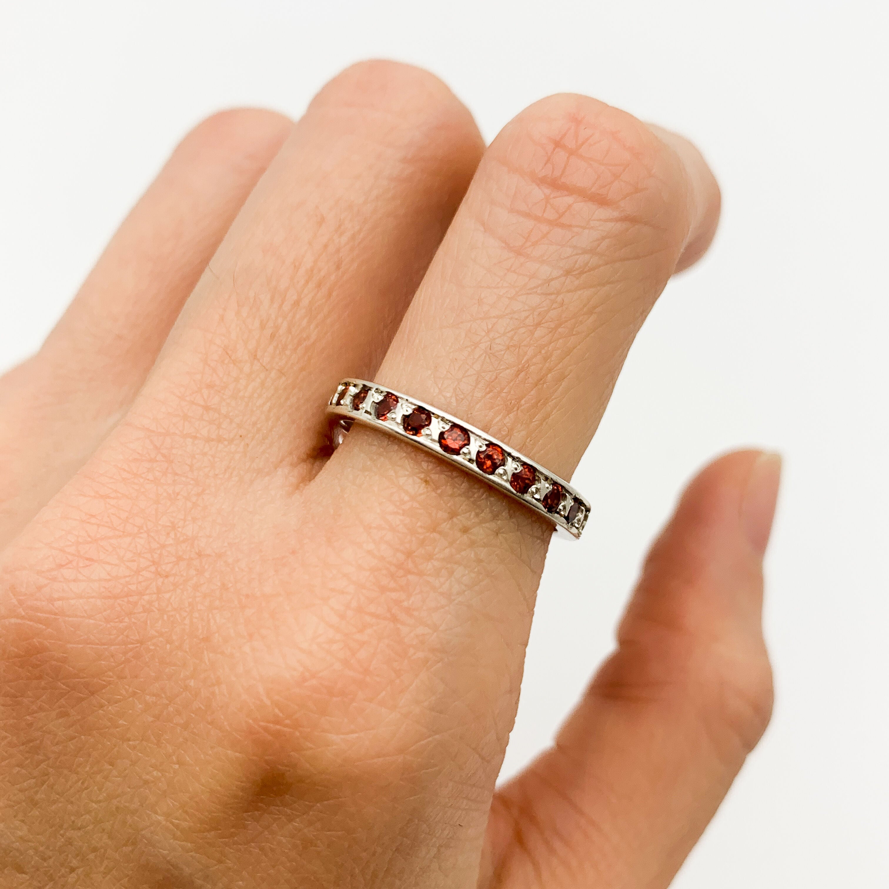 Garnet Eternity Ring, Natural Garnet, January Birthstone, Solid