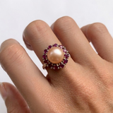 Flower Pearl Ring - Genuine Beige Pearl - Victorian Pearl Ring