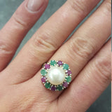 Flower Pearl Ring - Genuine Beige Pearl - Victorian Pearl Ring