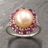 Flower Pearl Ring - Genuine Beige Pearl - Victorian Pearl Ring