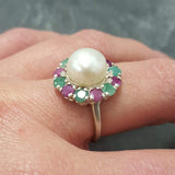 Flower Pearl Ring - Genuine Beige Pearl - Victorian Pearl Ring