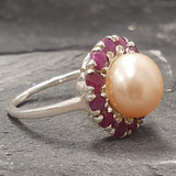 Flower Pearl Ring - Genuine Beige Pearl - Victorian Pearl Ring