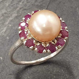 Flower Pearl Ring - Genuine Beige Pearl - Victorian Pearl Ring