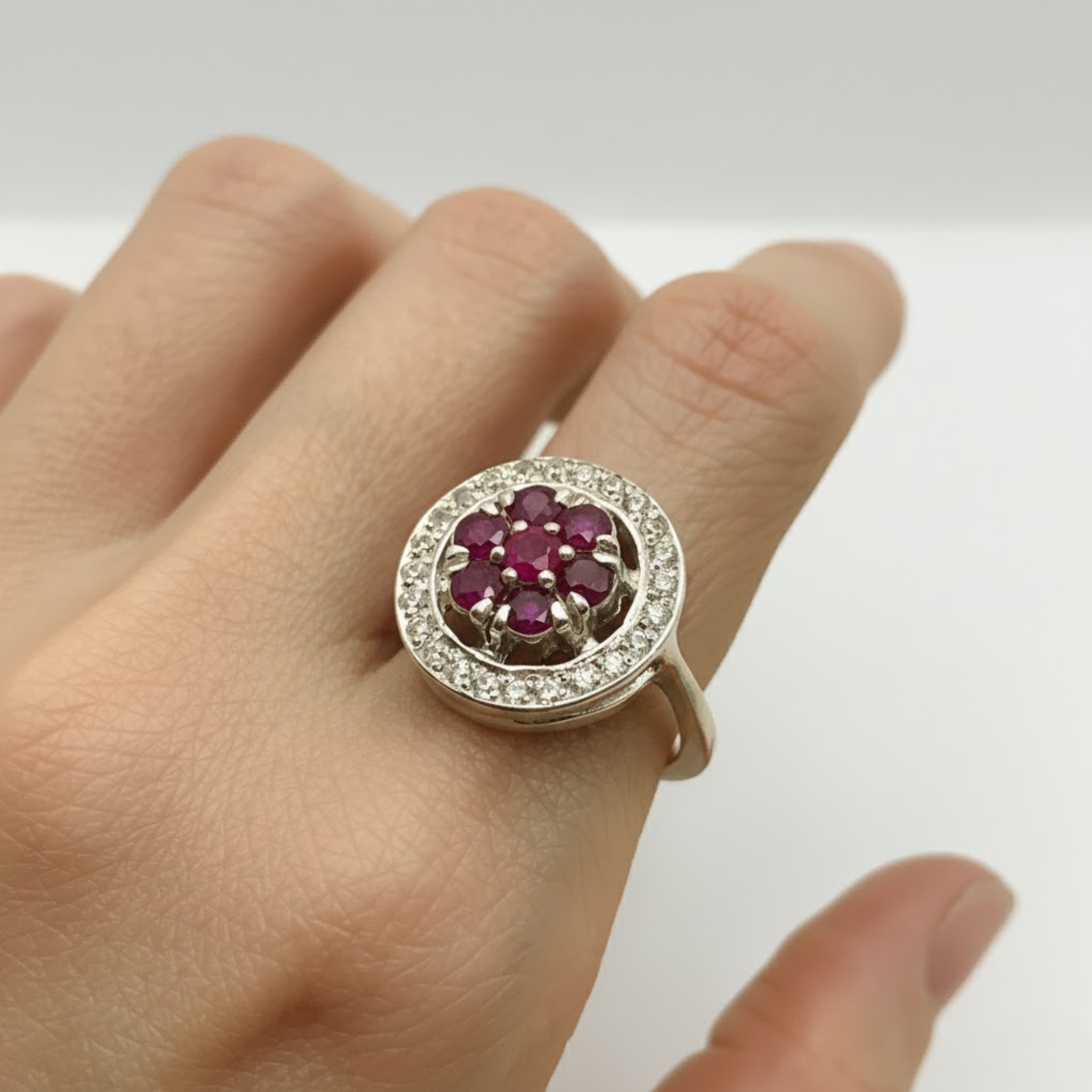 Natural Ruby Cluster Ring in 925 Sterling Silver, July Birthstone, symbolizes passion and nobility, ideal for birthdays and everyday wear.
