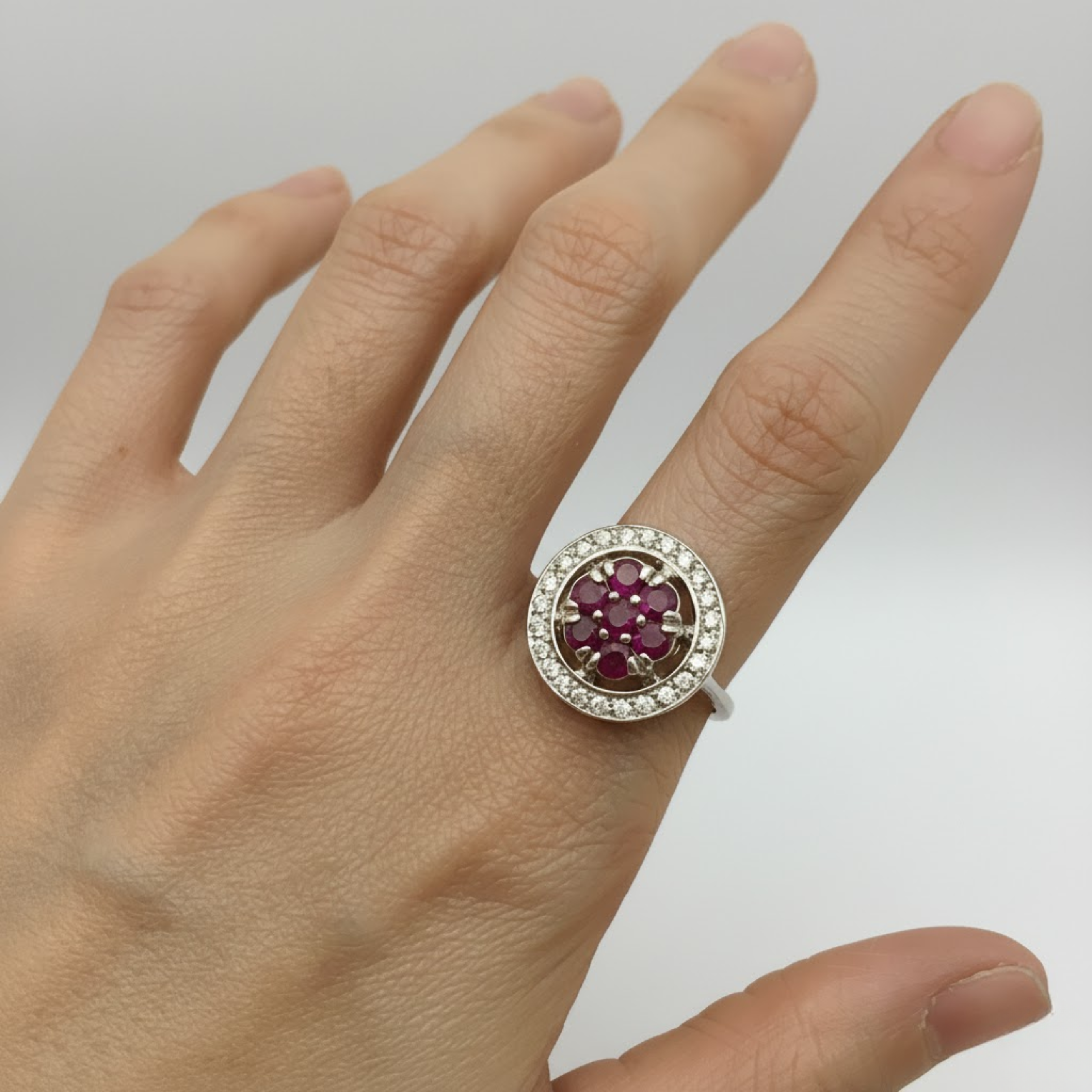 Stunning 925 Sterling Silver ring with a cluster of natural red rubies, a timeless gift for July birthdays and special moments.